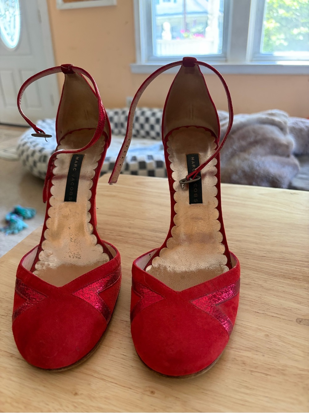 Marc Jacobs Red Suede & Patent Ankle-Strap Heels